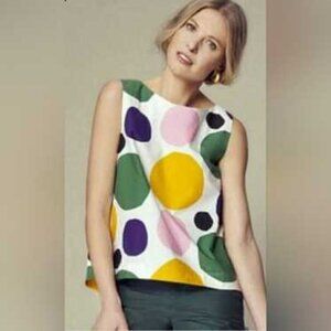 Marimekko X Uniqlo Top 100% Cotton XS White Colorful Polka Dots Sleeveless